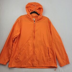 LL Bean Womens Full Zip Hooded Windbreaker Jacket Size XL Orange Packable